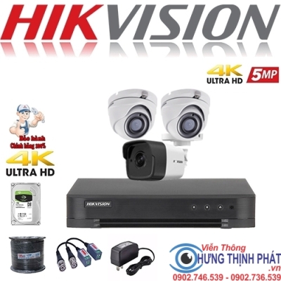 TRỌN BỘ 3 CAMERA QUAN SÁT HIKVISON 5.0 MPX CÓ ÂM THANH